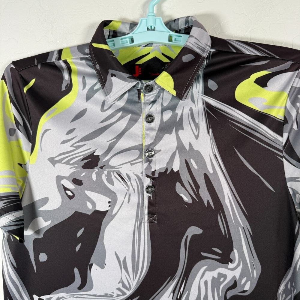 Jamie Sadock Polo Shirt Mens Medium Black Gray Golf Performance Geometric Print